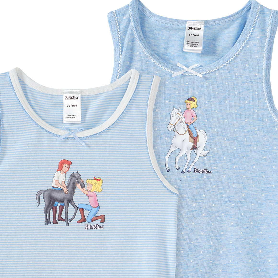 Topolino 2 Bibi & Tina Unterhemden mit Print hellblau / weiss