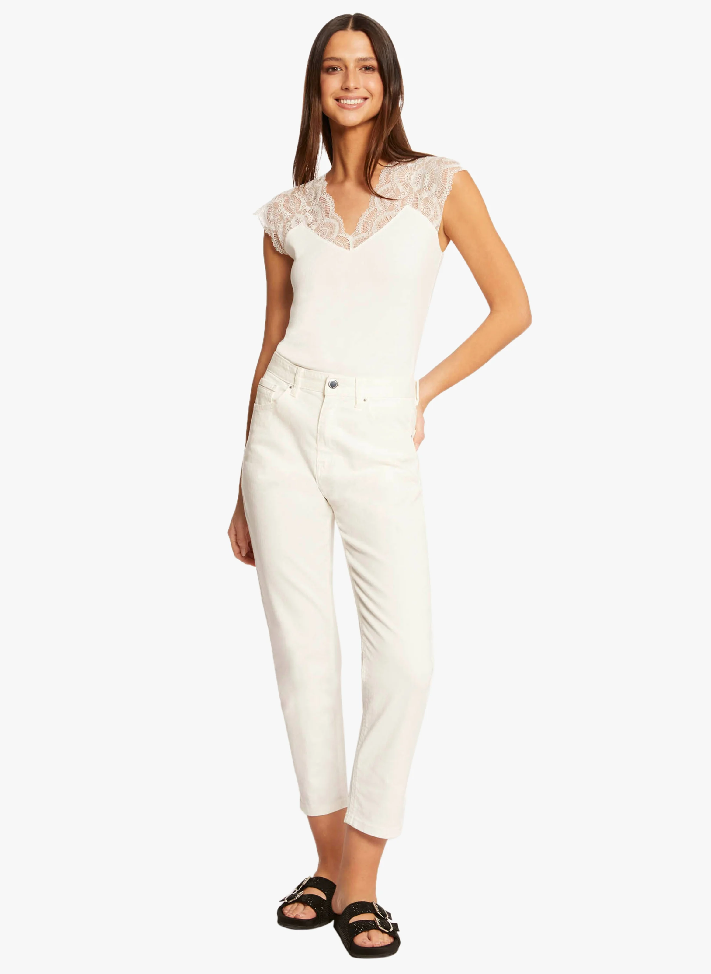 DELO - Top manches courtes à dentelle | Blanc