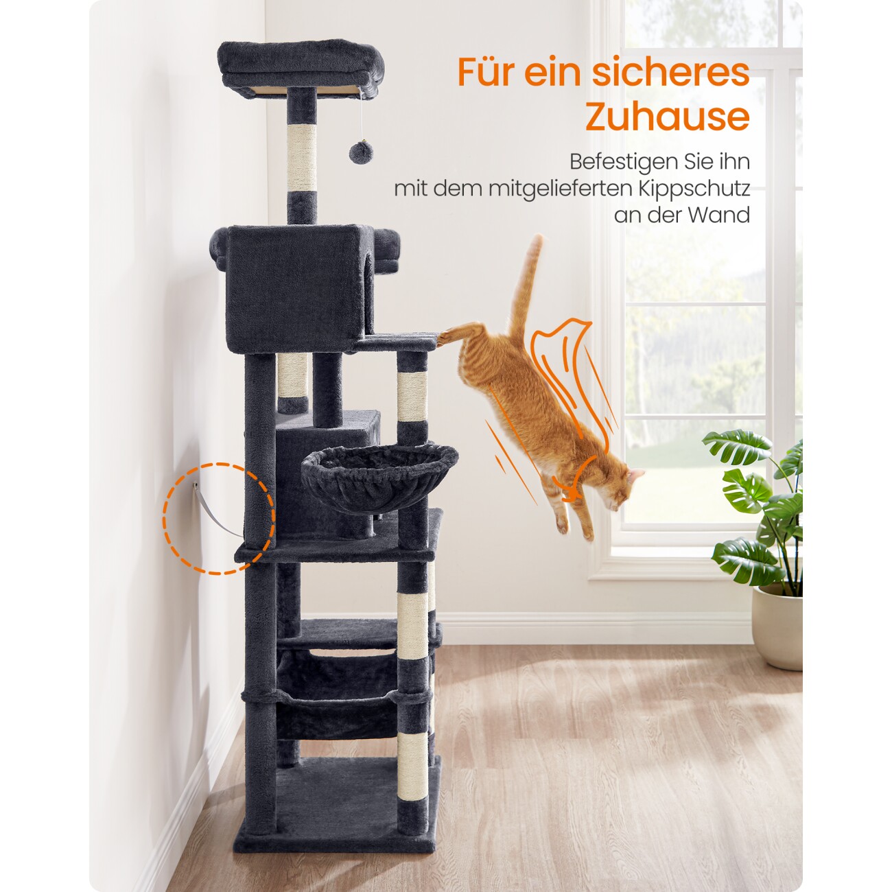 FEANDREA Katzenbaum XXL 199cm hellgrau dunkelgrau