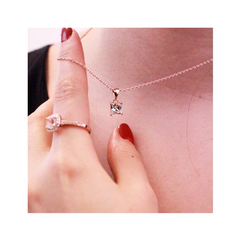 Pendentif Simple Square - Or Rosé et Cristal