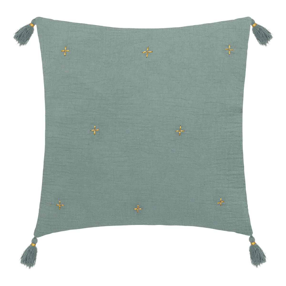 COUSSIN GAZE BRODE OR CELADON 40X40CM