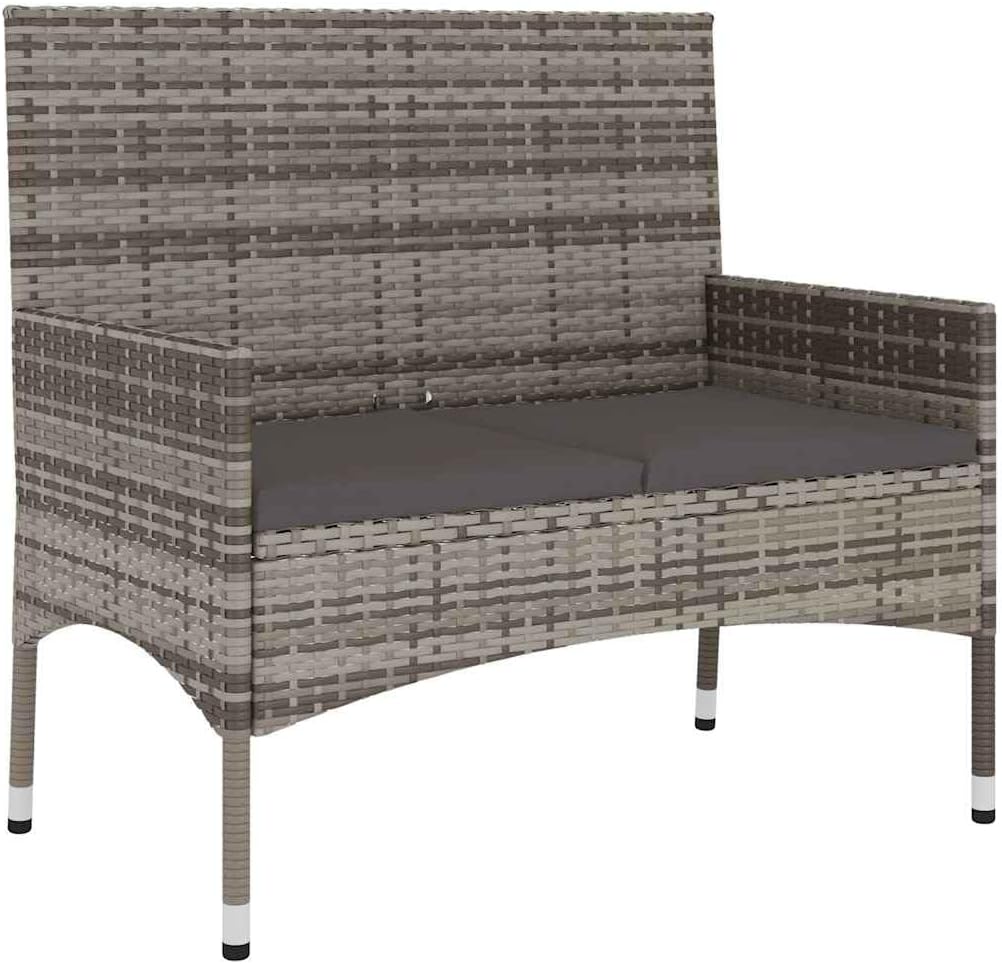 Kangmusi Gartenbank 2-Sitzer mit Kissen Grau Poly Rattan, Grau 319489
