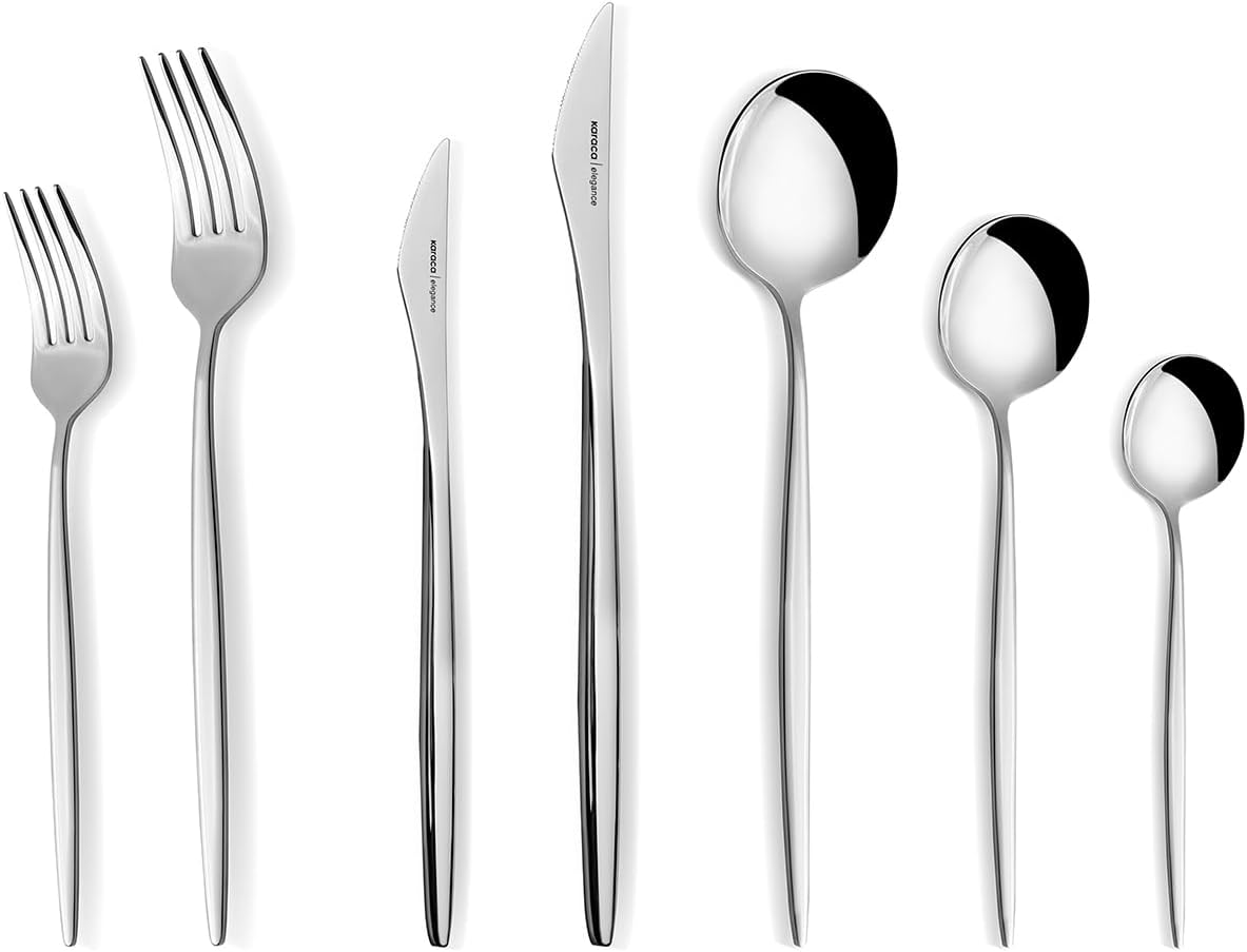 Karaca New Porto 84-teiliges Besteck Set für 12 Personen, Edelstahl-Besteckset, Elegante und vollständige Lösung für Ihr Esszimmer