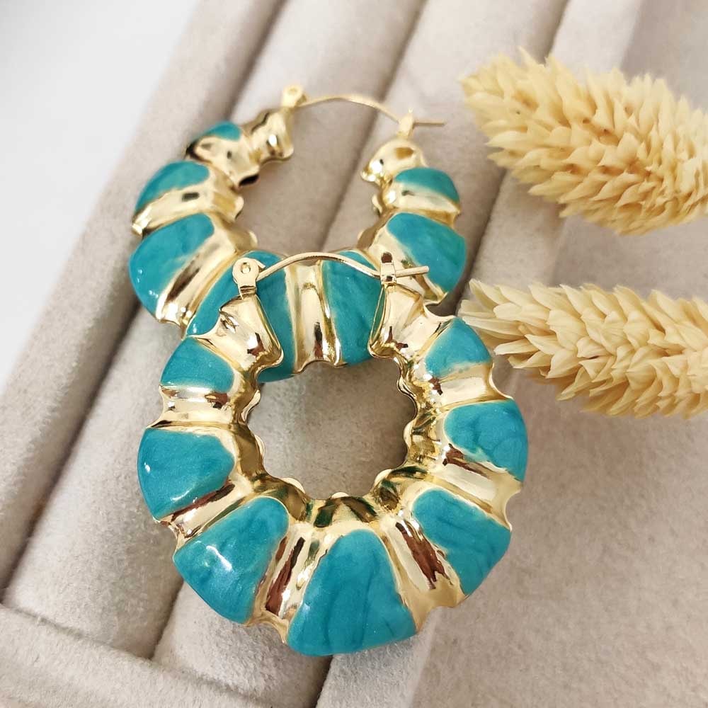 Boucles d'oreilles - Laiton plaqué or - Turquoise