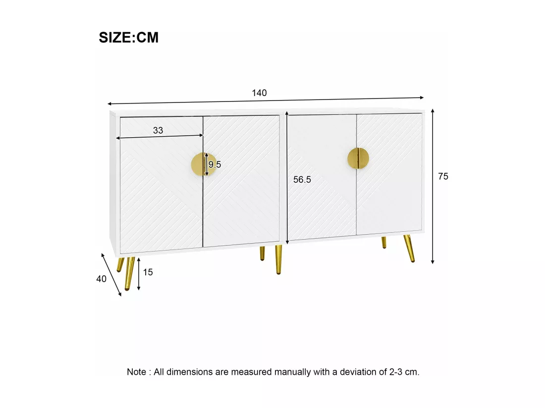 Arturesthome buffet multifonctionnel luxueux, blanc, une feuille,d140cm×h75cm