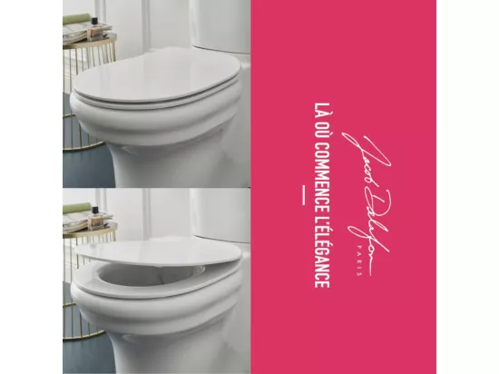 Pack WC suspendu sans bride à économie d'eau JACOB DELAFON Cléo 1889 + abattant + bâti-support + plaque ronde blanche