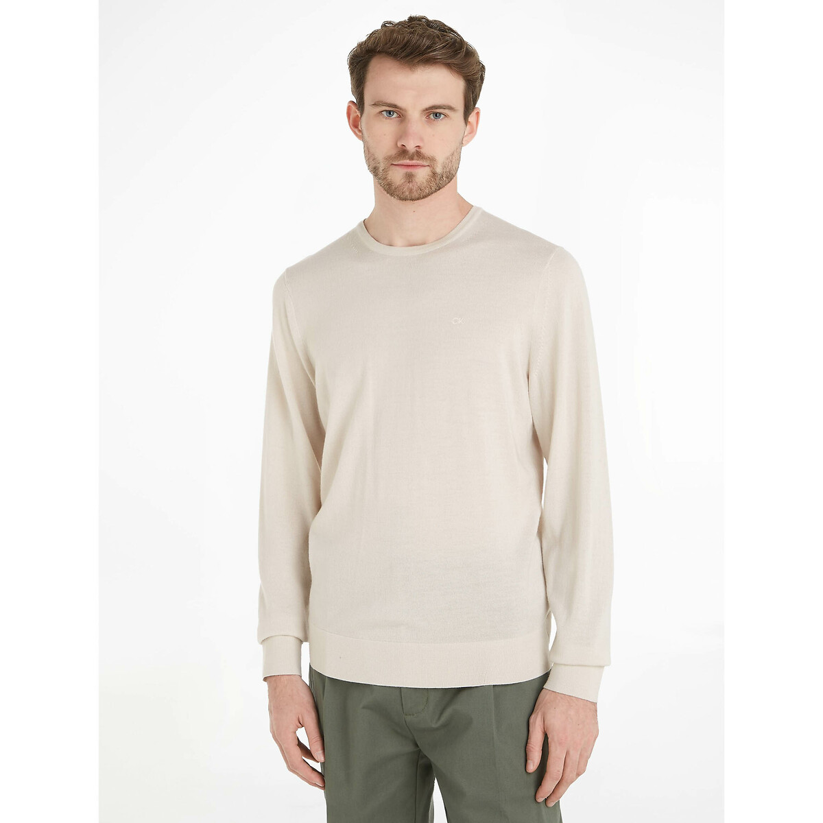 CALVIN KLEIN<br>Suéter de lã com gola redonda