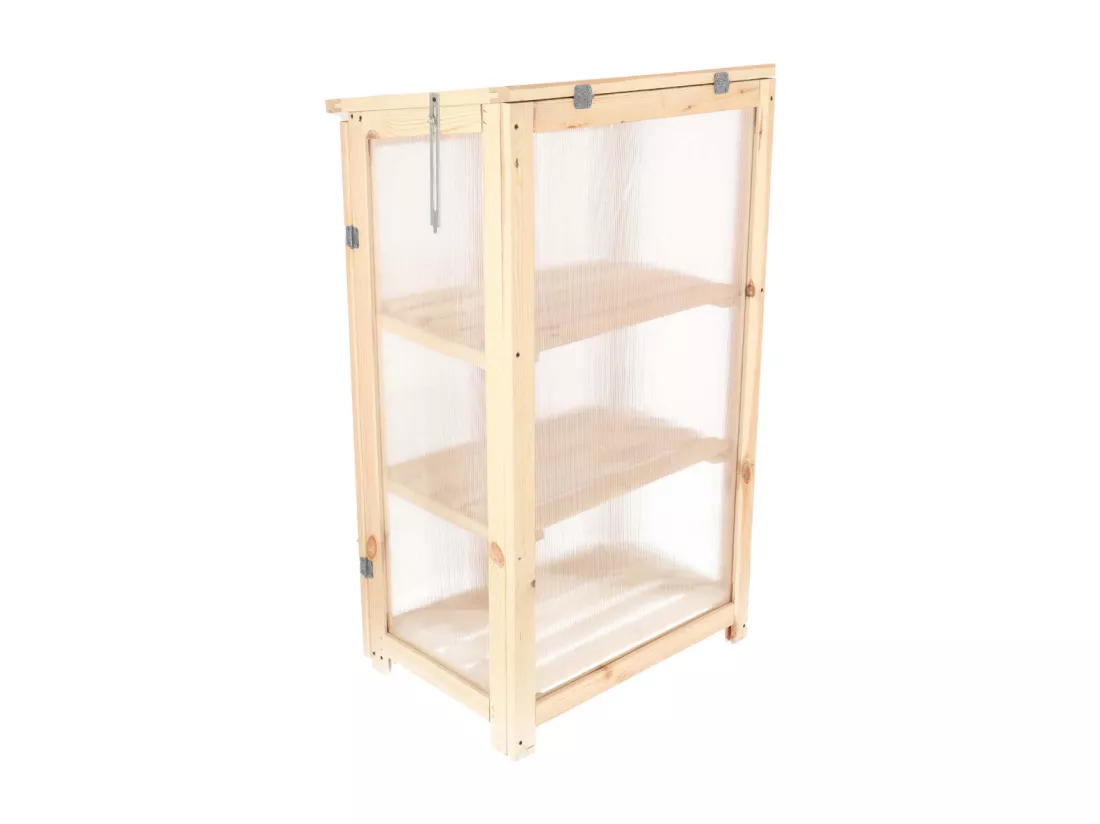 Serre en bois avec portes et toit ouvrant - Beige - L 69,4 x P 54 x H 125,2 cm