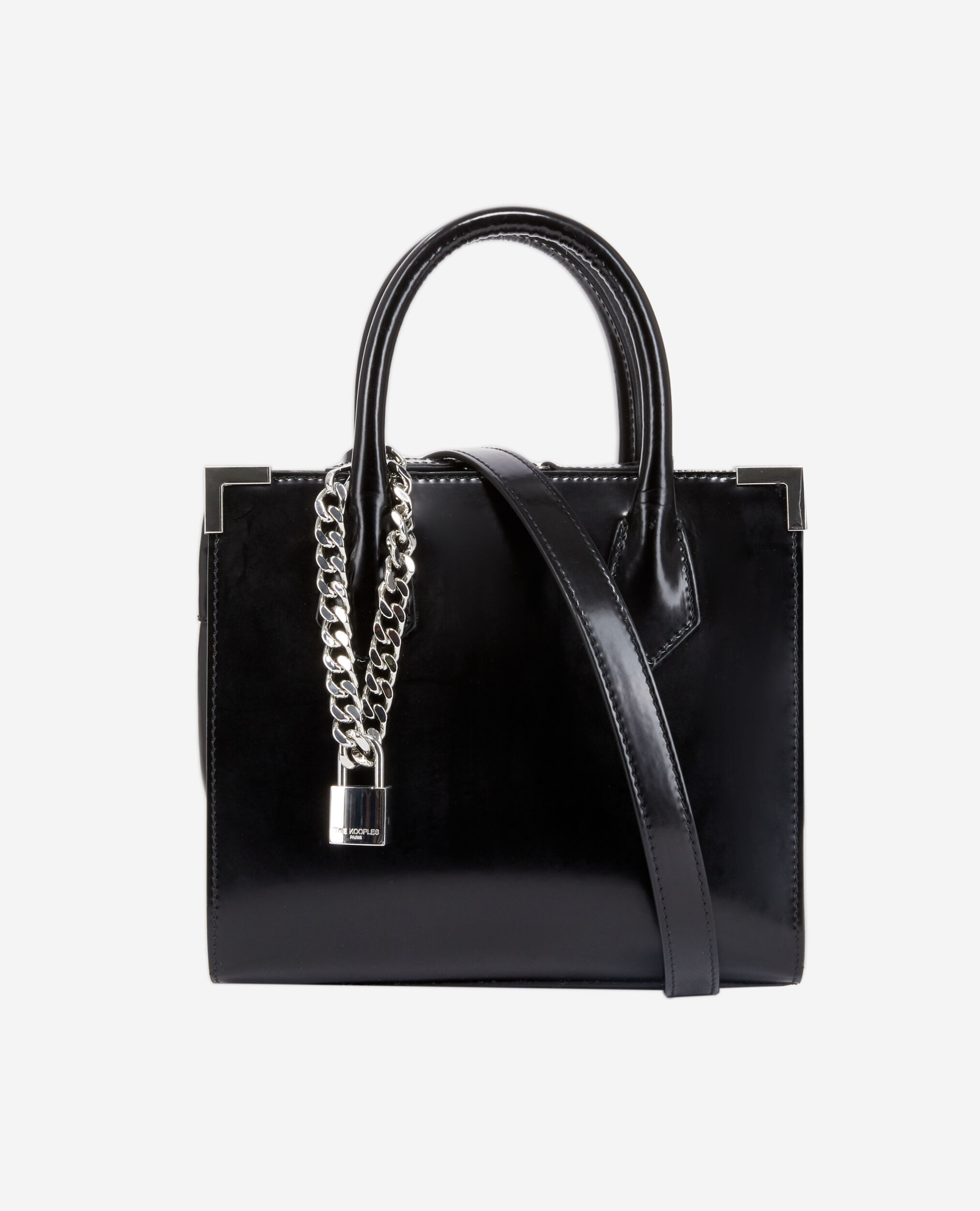 Sac Ming Medium cuir lisse noir verni