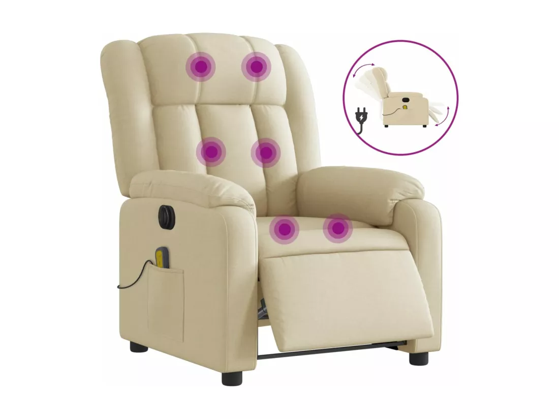 Fauteuil inclinable de massage électrique crème tissu