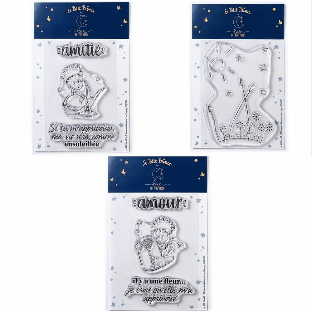7 tampons transparents le petit prince et le renard + paysage + fleur