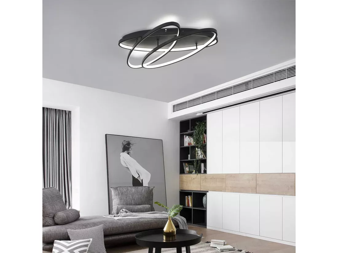 NETTLIFE Plafonnier LED Salon 76 W Lampe de Salon Lampe Noire avec Télécommande Lampe Design Moderne Chambre à Coucher pour Cuisine Couloir Bureau