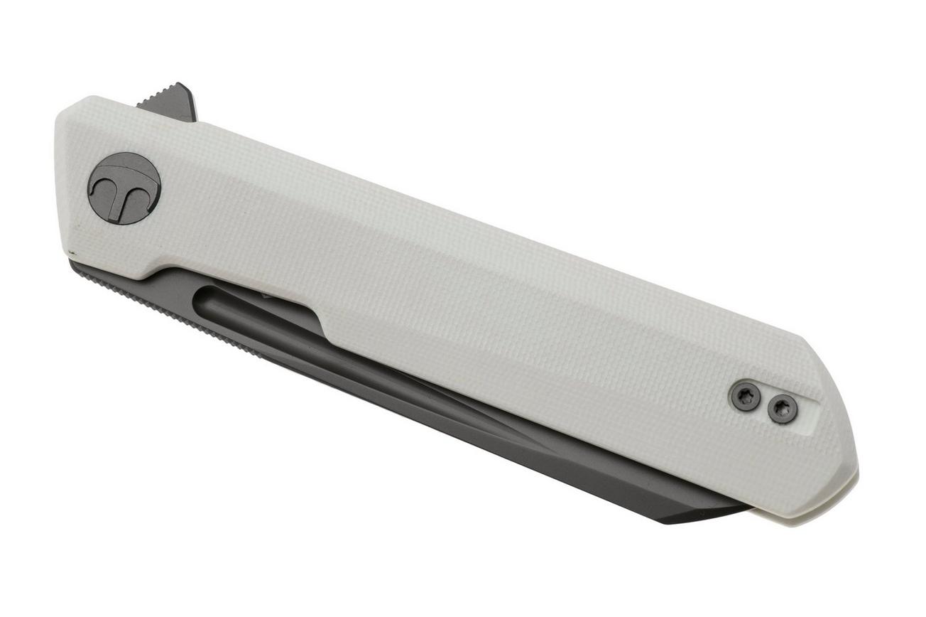 Bestechman Dundee Sheepsfoot BMK09D Grey PVD D2, White G10, zakmes