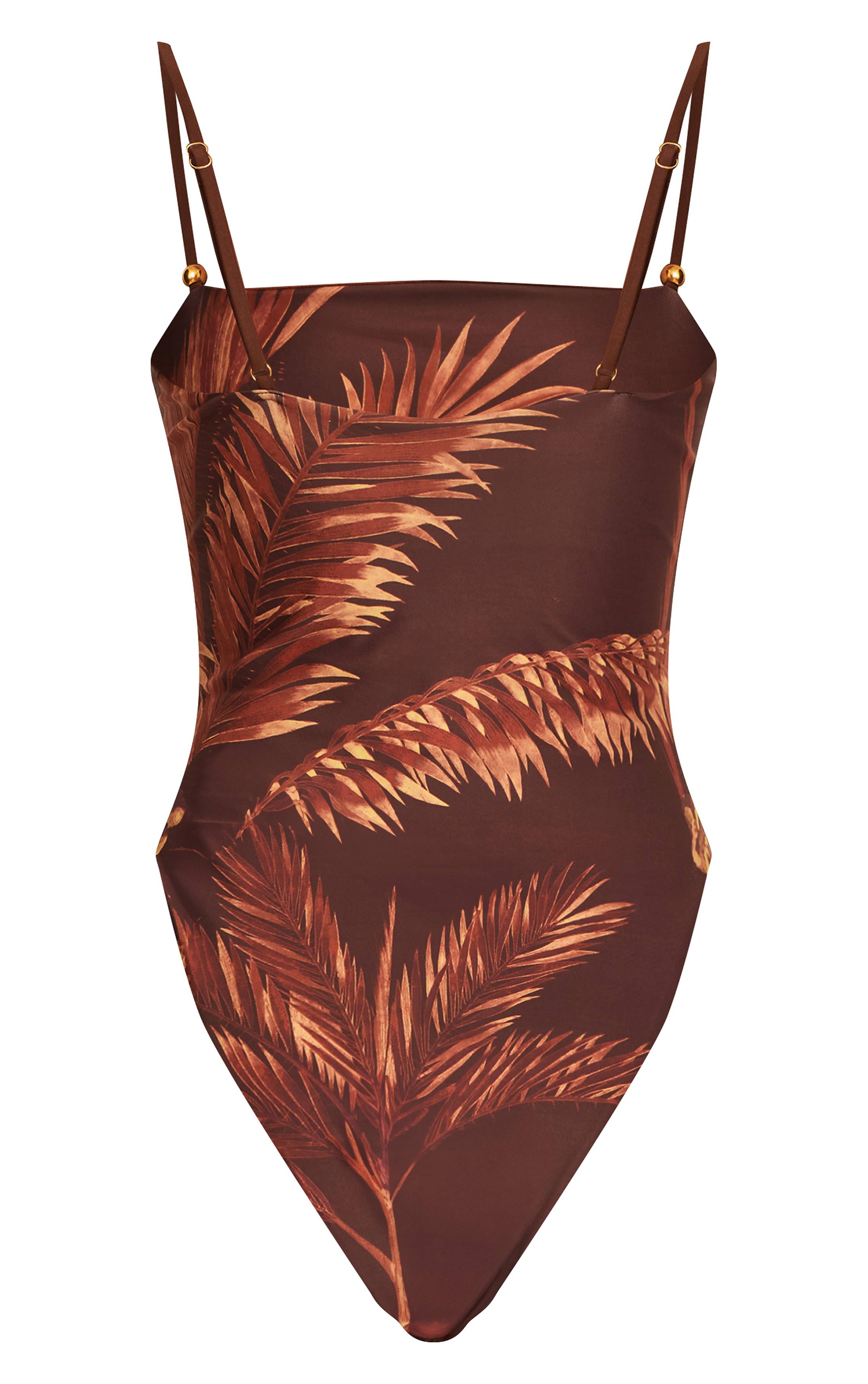 Chocolat Maillot De Bain À Bretelles Imprimé Palmiers