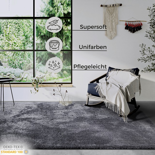 HANSE Home Hochflor-Teppich »Olaf« rechteckig 38 mm Höhe Langflor, Shaggy, einfarbig, flauschig, weich, glänzend, modern, uni