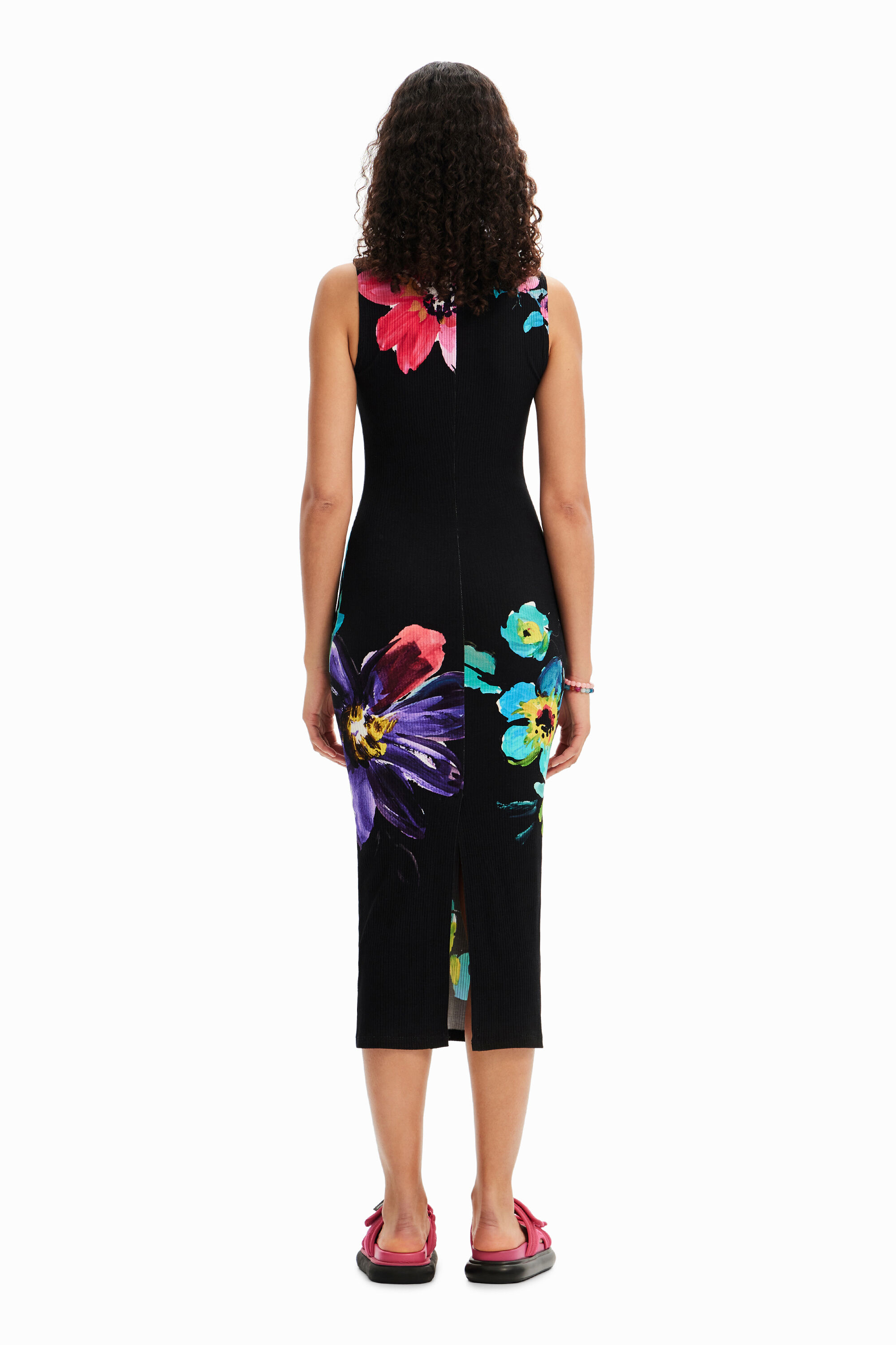 Robe midi tissu côtelé fleuri