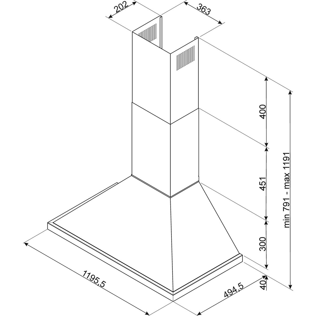 KPF12WH Portofino kjøkkenvifte 120 cm, hvit