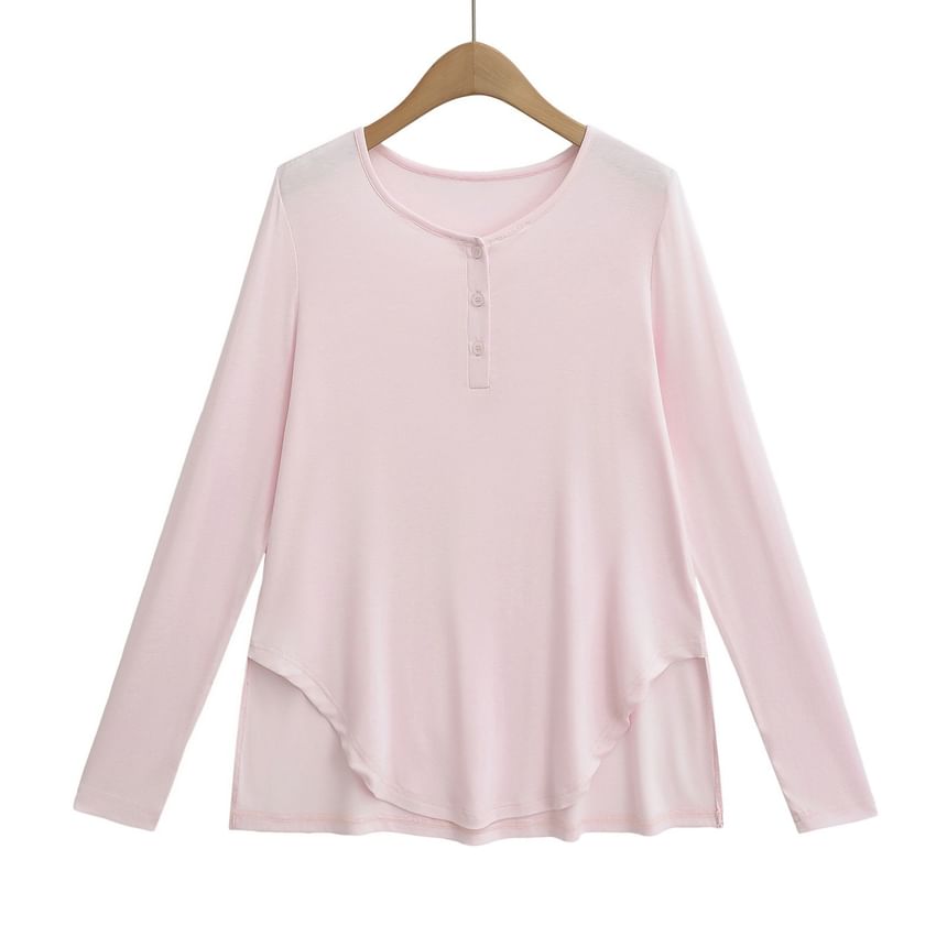 Asiris - Effen Henley T-shirt met lange mouwen