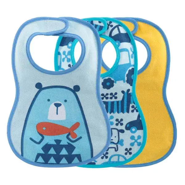 Babador Chicco Decorado para Refeição +6m Azul - Pacote com 3