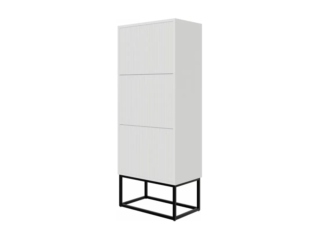 Meuble à chaussures 3 portes - 50x30x125 cm - blanc avec pieds noires - VELDIO