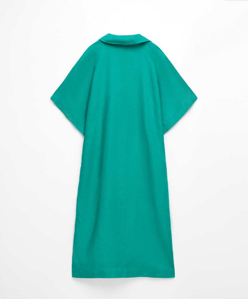 Vestido túnica com gola alta, 100% linho