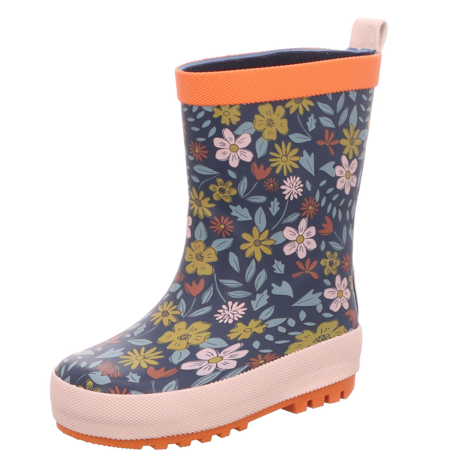 Sneakers Kinder-Gummistiefel Blumen-Muster Blau-Orange-Mehrfarbig