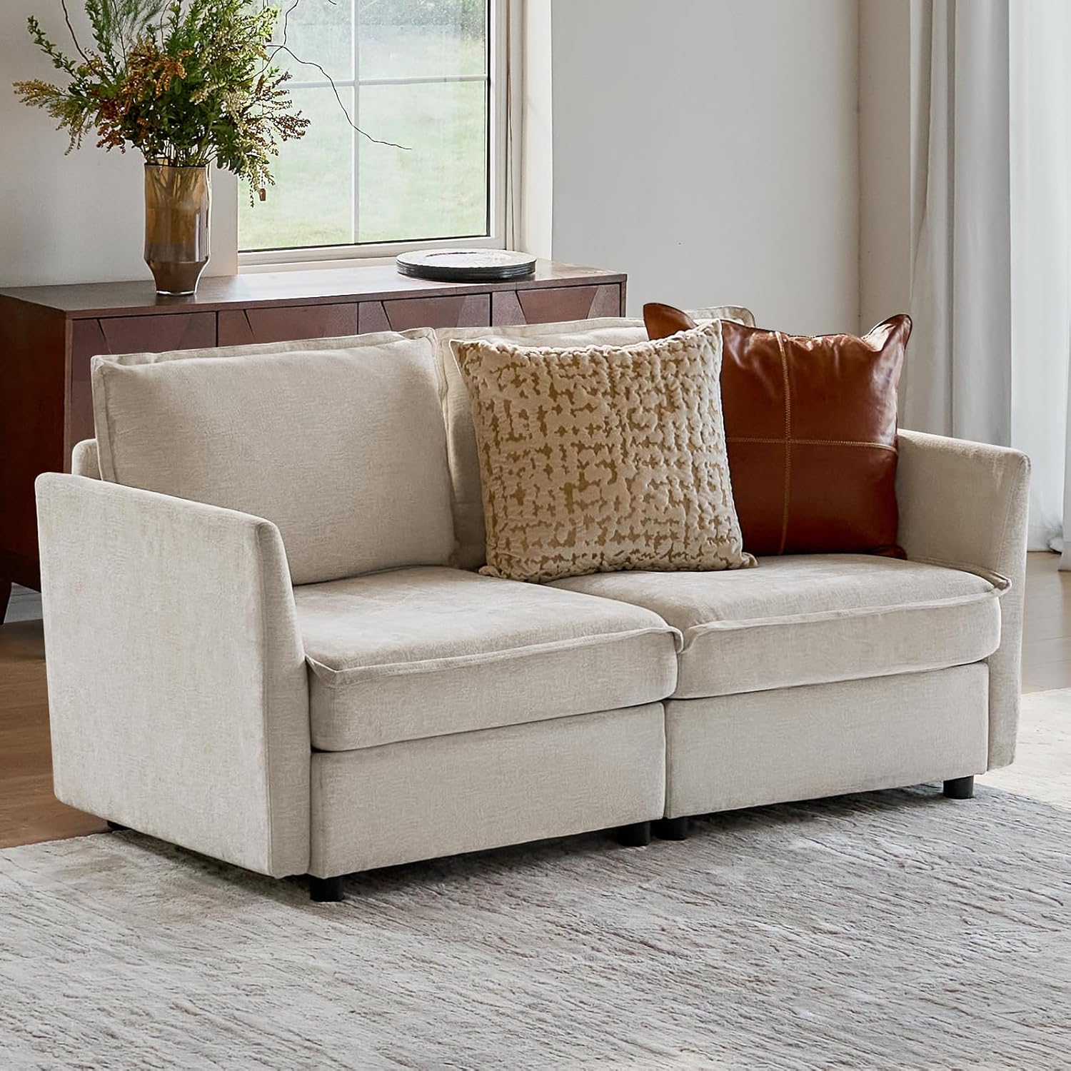HULALA HOME Modulares XXL 2-Sitzer Sofa mit verstecktem Stauraum 170 cm Couch mit Extrabreite Sitzflächen, frei kombinierbar & waschbare Bezüge, Beige