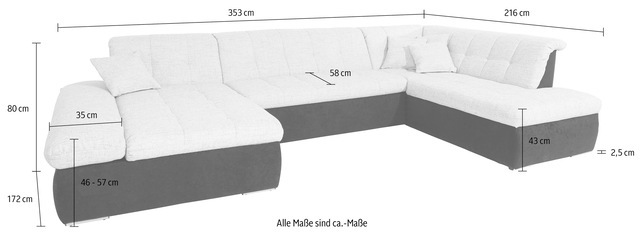 DOMO collection Wohnlandschaft »Moric Luxus  incl. Zierkissen« U-Form,  bis 140kg pro Sitzplatz belastbar, XXL B/T/H: 353/216/80 cm,