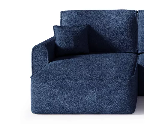 Canapé U 5 places convertible coffre Valentin bouclé Bleu