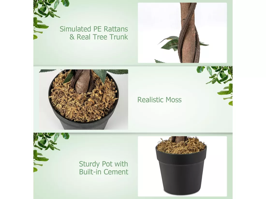 Plante Artificielle en Pot Remplies de Ciment 93CM avec 21 Roses, Fausse Rosier à Fleurs avec Tronc en Bois Véritable, Décoration Moderne pour Salon Balcon Bureau