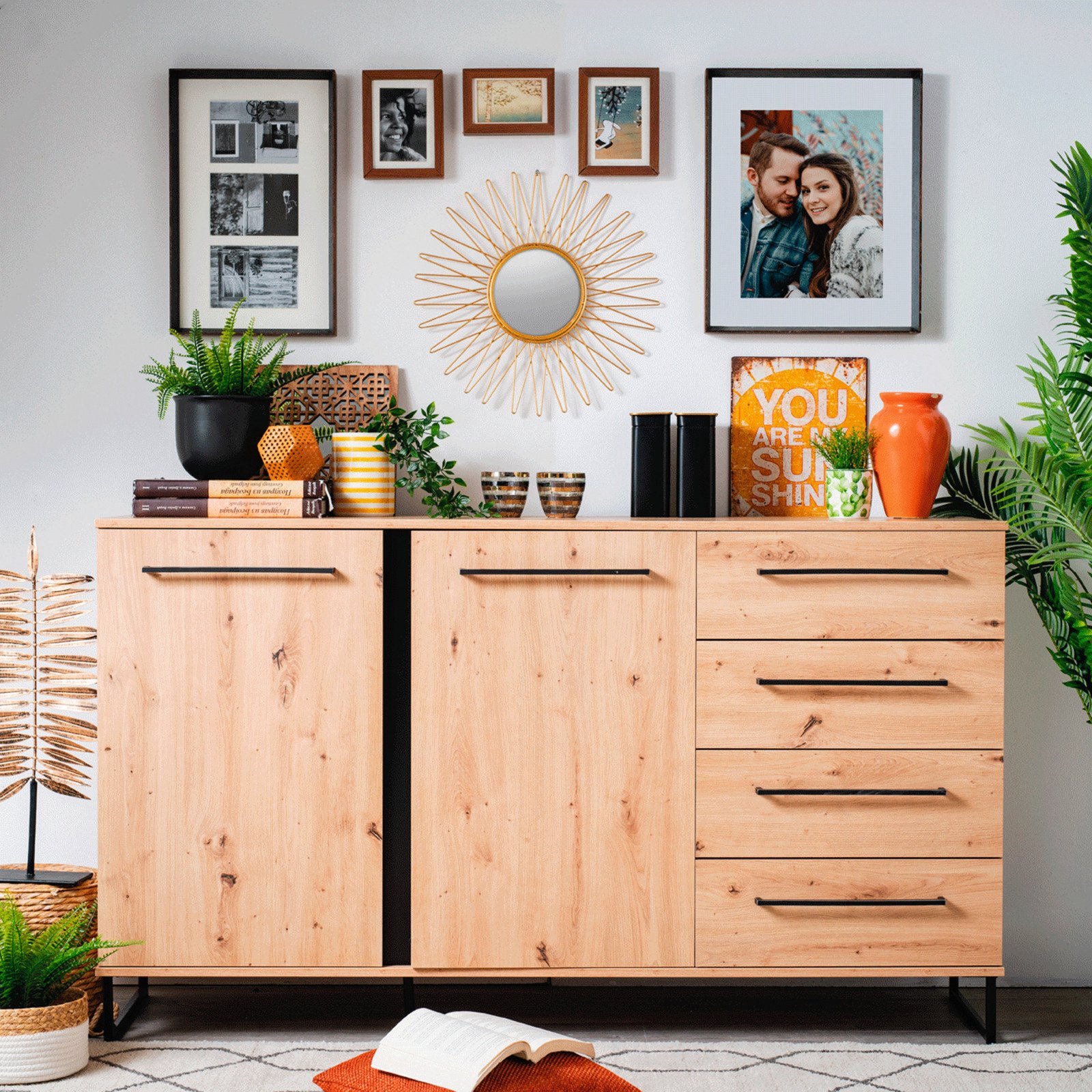 Sideboard Sardinia Melamin Artisan schwarz 159 x 95 x 42 cm