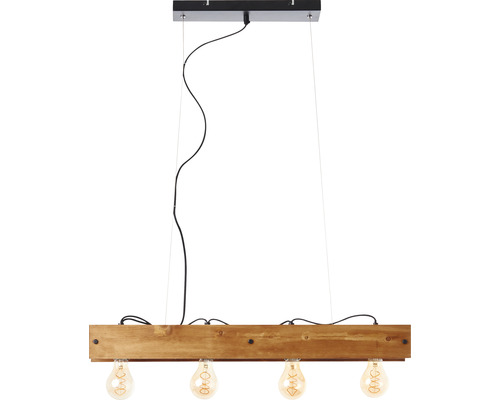 Hanglamp, 4-lichts, HxLxB 120x12x75 cm, licht hout/zwart