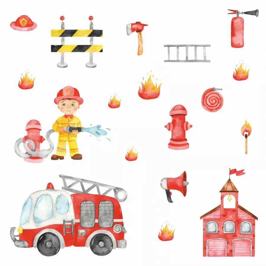 Nikima Wandtattoo 215 Feuerwehr Aquarell Feuerwehrmann Auto in 6 vers. Größen rot