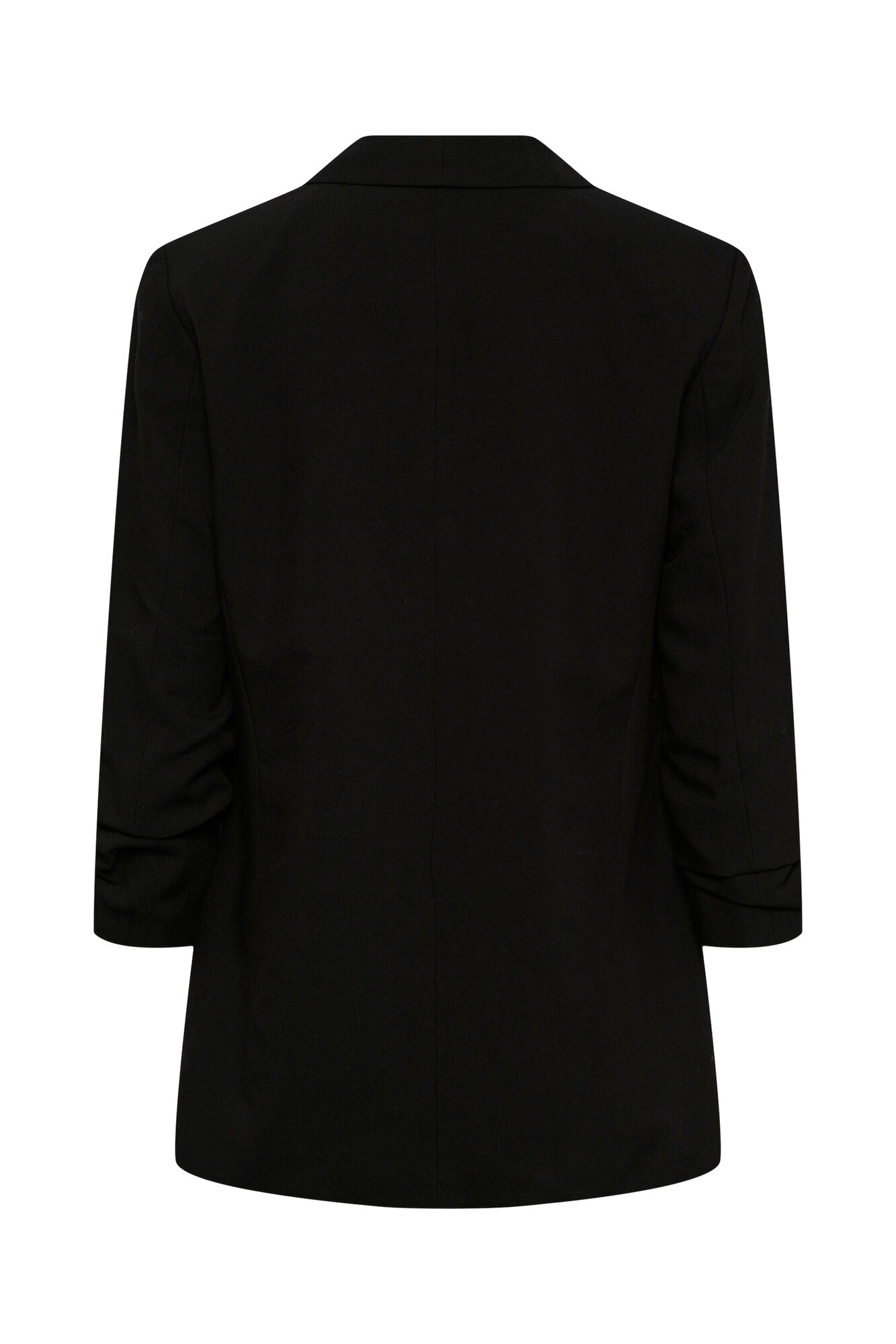Blazer de manga 3/4 com detalhe de lapela e mangas franzidas. Sem botões.