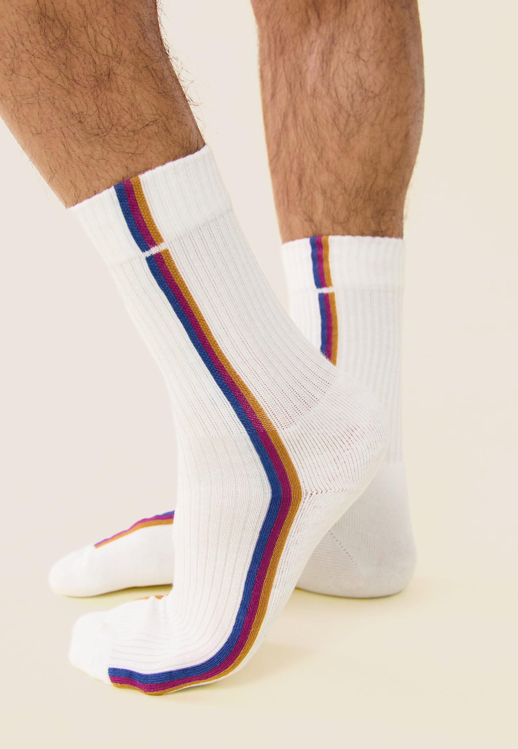 Chaussettes mi-hautes-Wilfried Lignes Acier Betterave