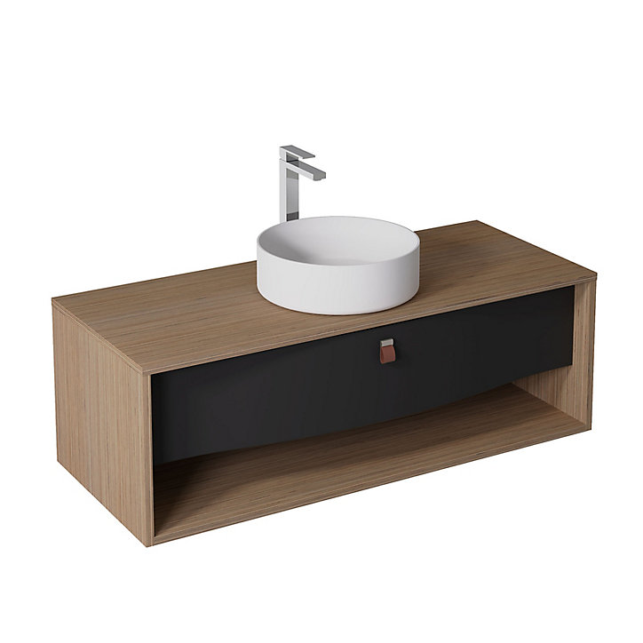 Meuble sous vasque à suspendre Havana noir mat 1 tiroir 120 cm