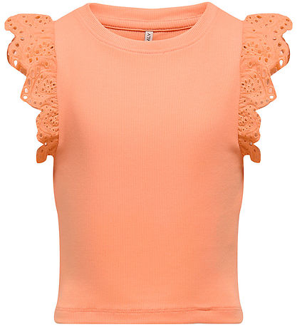 Kids Only Top - Rib - KogDrea - Salmon m. Strickerei Anglaise