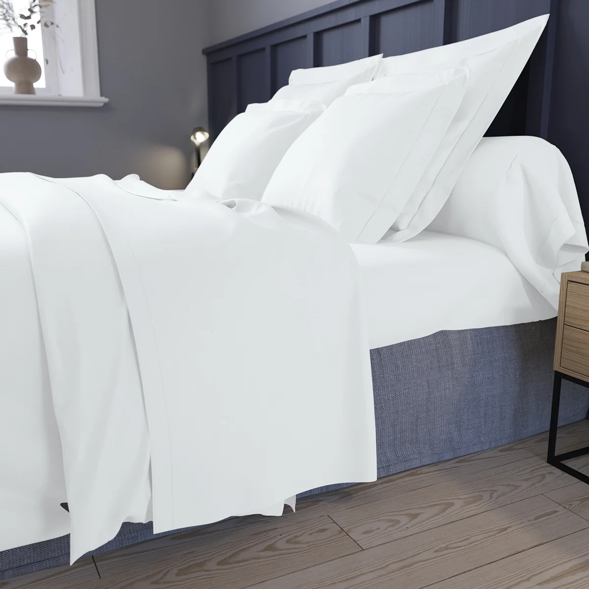 Drap plat Partition Satin de coton Coloris Blanc