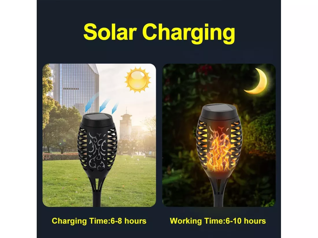 2 pack Lampe solaire flamme exterieur, 7.5*7.5*52cm, torche solaire exterieur jardin, ip65 étanche
