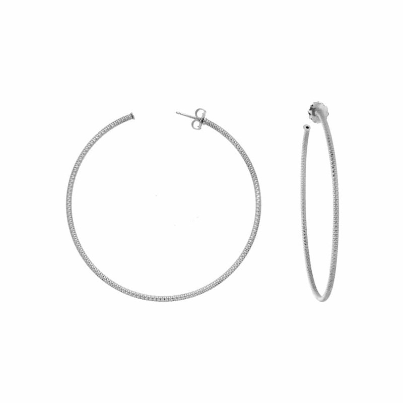 Boucles D Oreilles Creoles Petit Modele Argent Diamanté Alba Diamètre 25mm