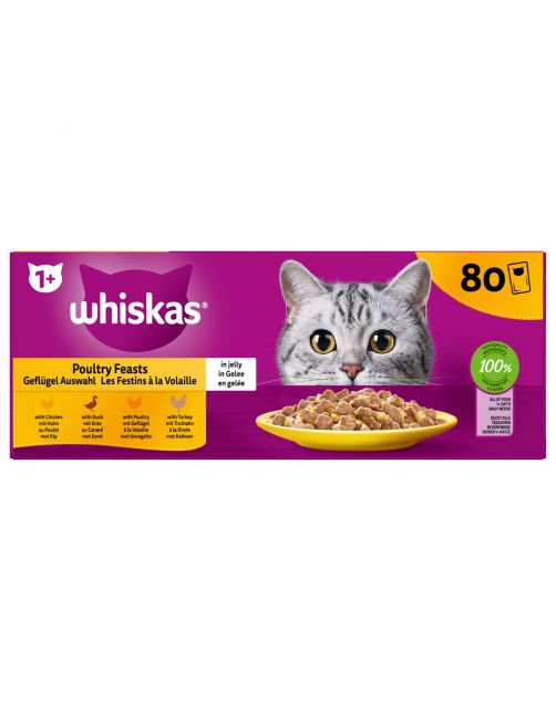 Whiskas 1+ Selectie In Gelei Maaltijdzakjes Multipack - Kattenvoer - Gevogelte 80x85 g