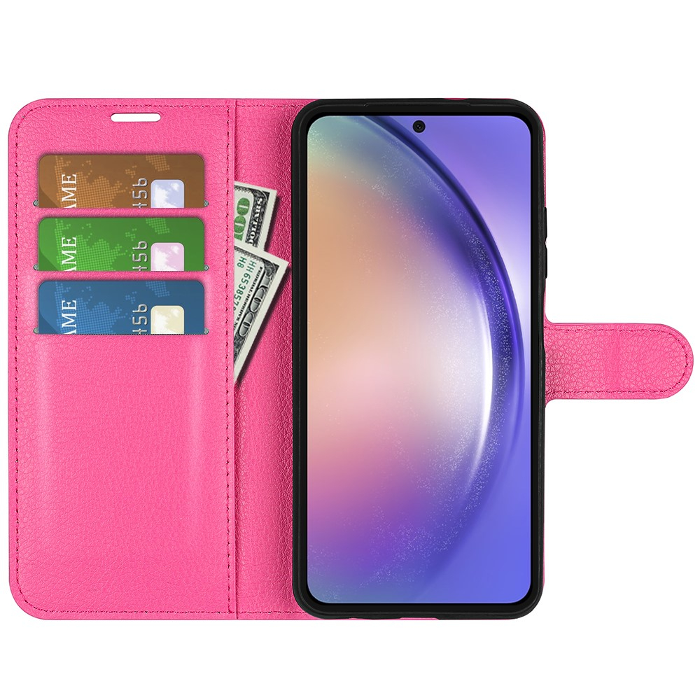 Samsung Galaxy A55 Leder Tasche Flip Cover Litchi Look - Pink