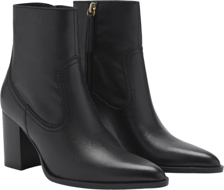MANGO Leather pointed ankle boots Black
