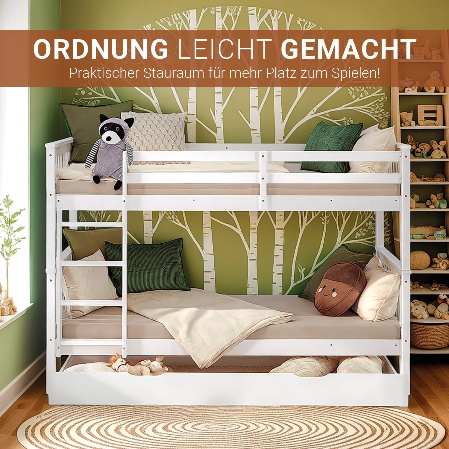 Homestyle4u, Etagenbett 2 Kinder 90x200 mit Treppe & Bettkasten Weiß, Hochbett Doppelstockbett umbaubar 2 Kinderbetten