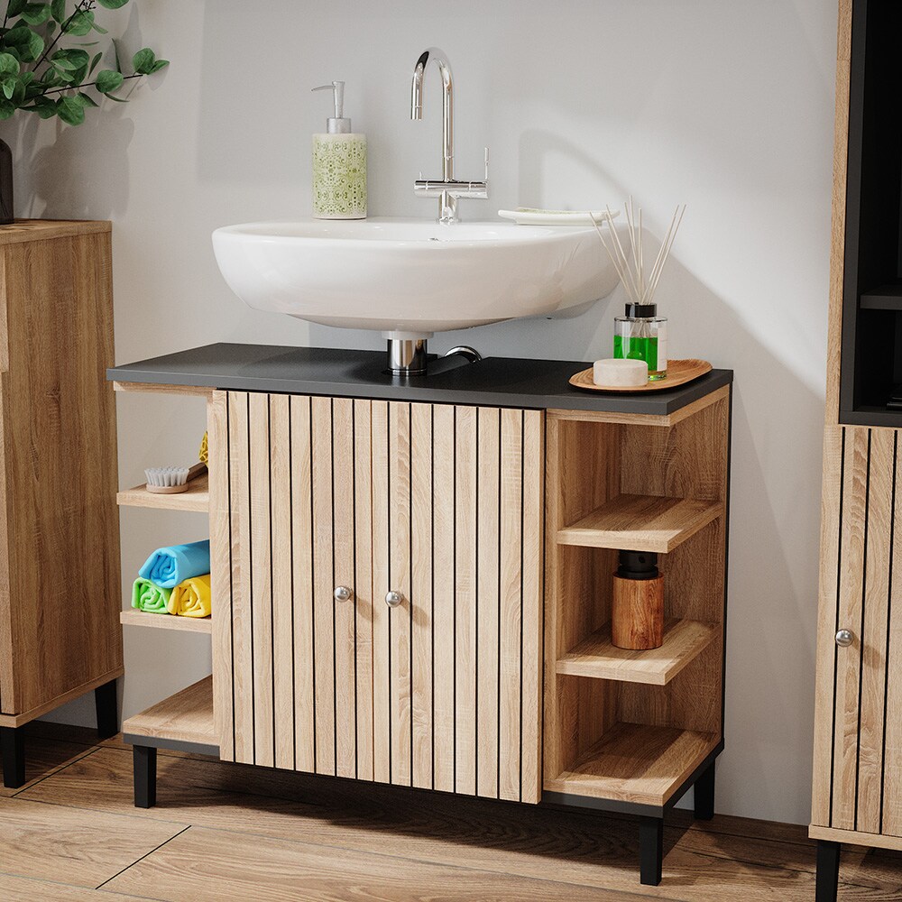 Vicco Waschtischunterschrank Aquis 79,6 x 64 cm, Sonoma Anthrazit, Badezimmer