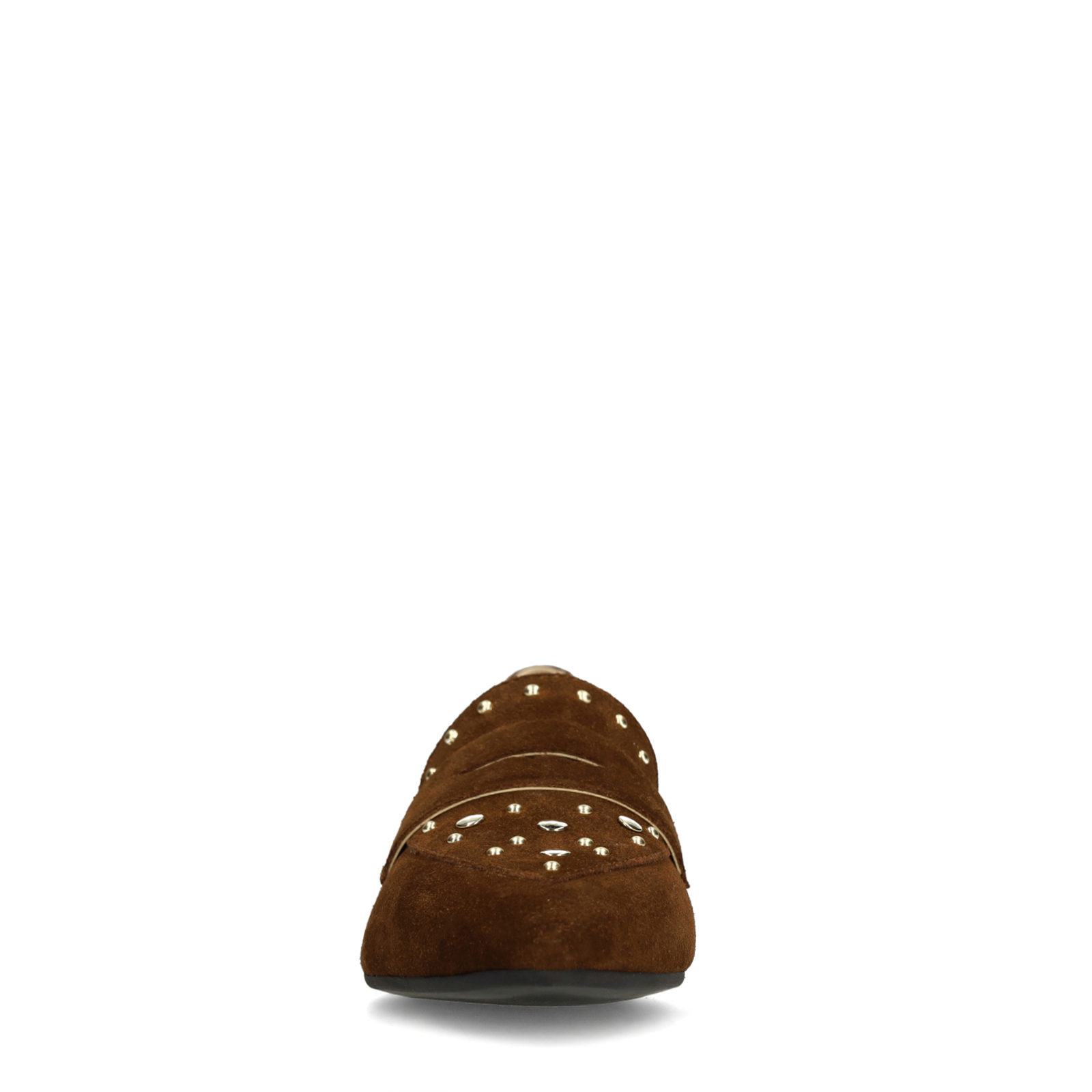 Donkerbruine suède loafers met gouden studs