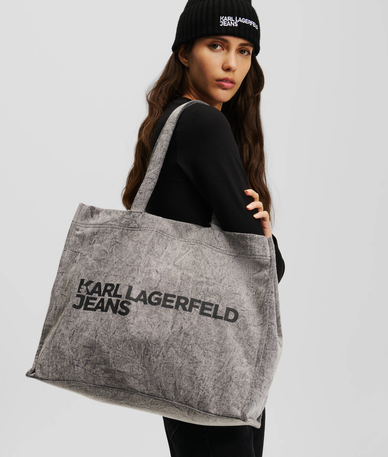 SAC SHOPPER EN DENIM À LOGO KLJ