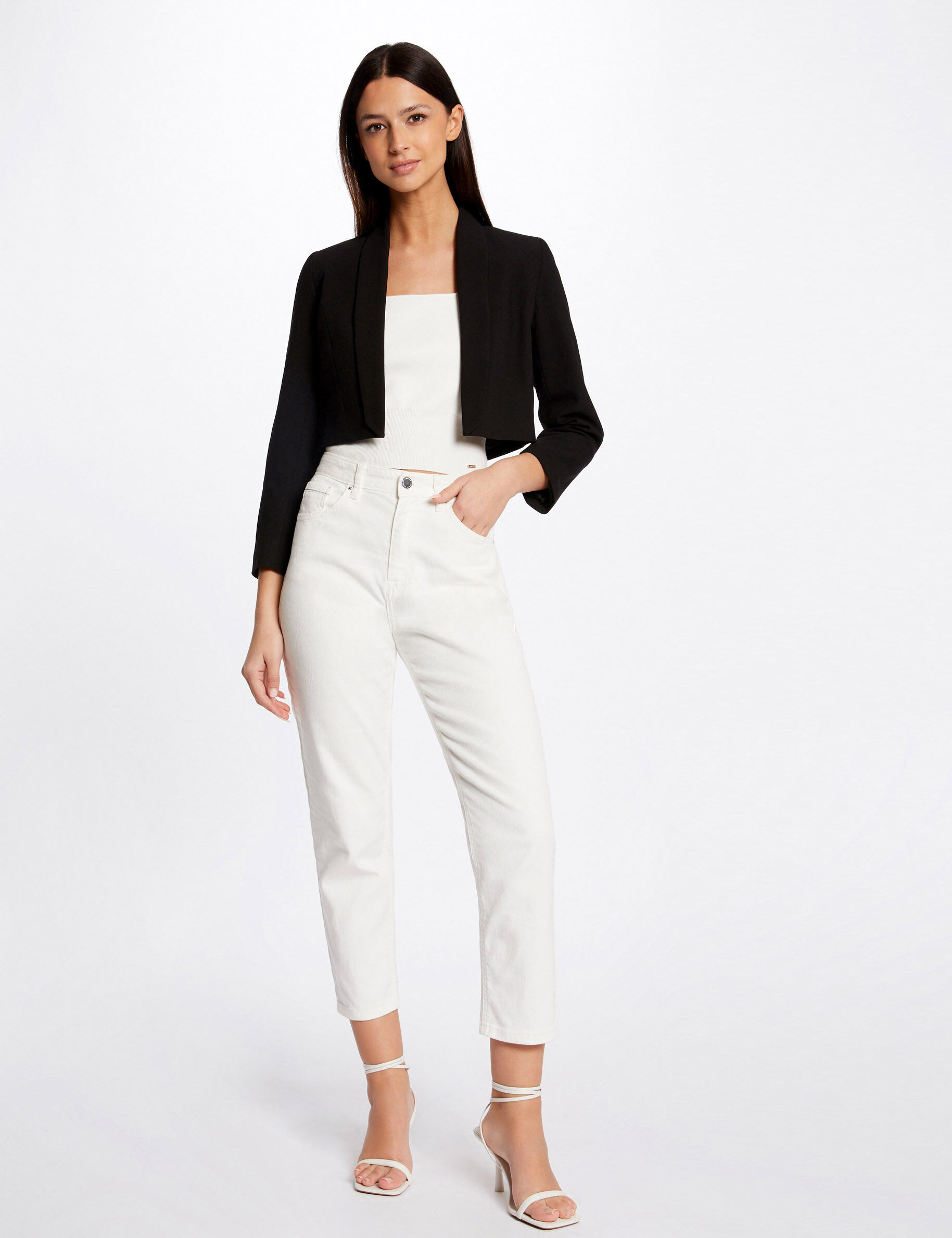 Veste boléro droite manches 3/4 noir femme - noir
