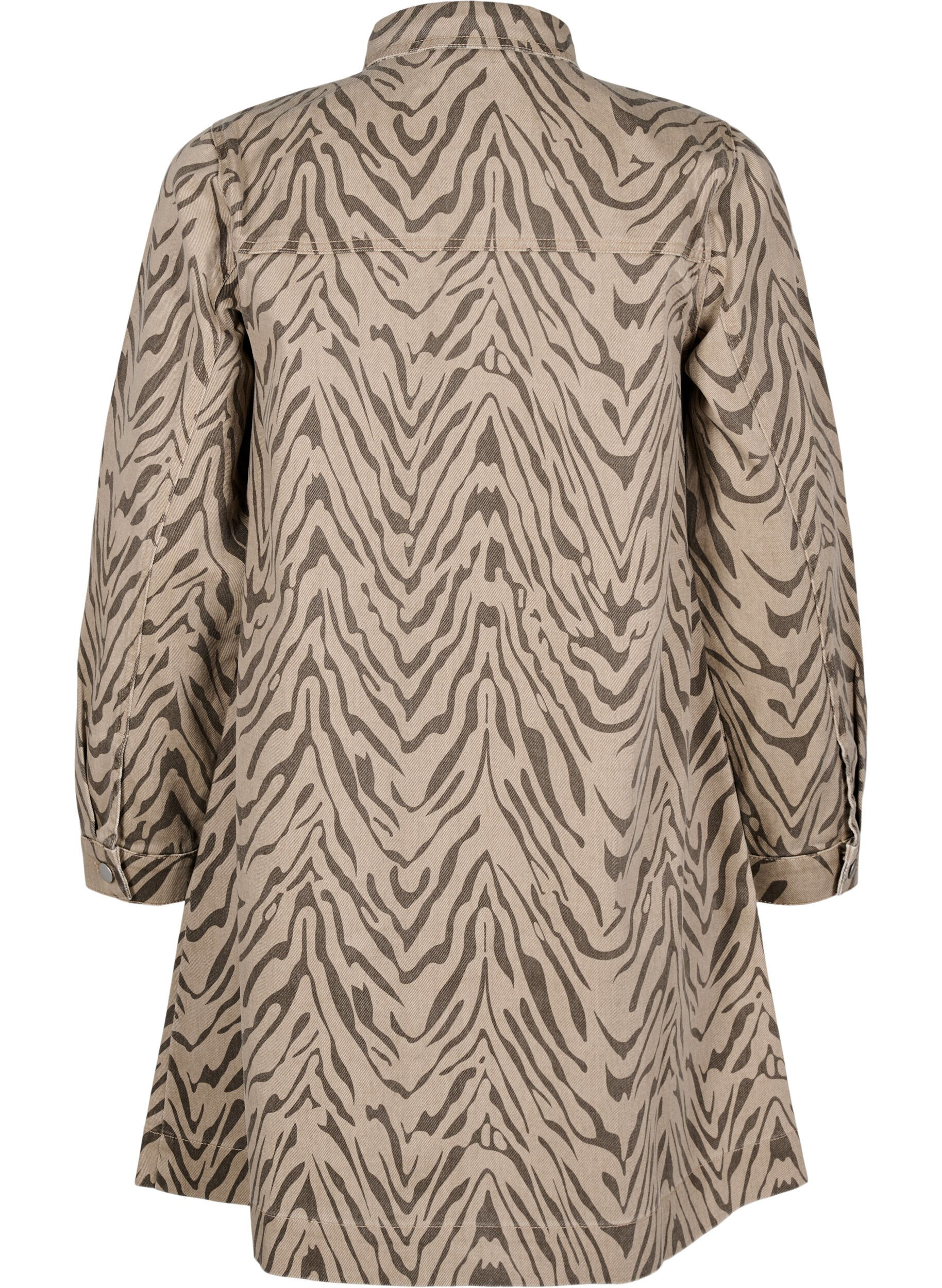 Langærmet denimkjole med zebraprint