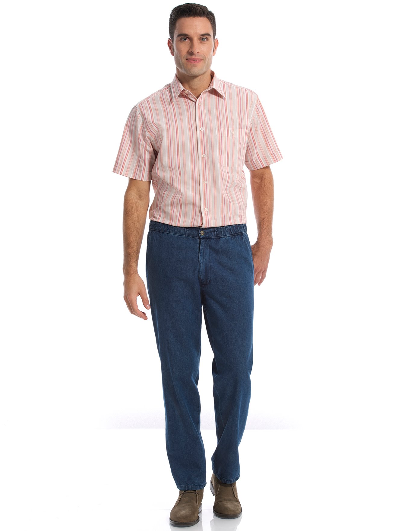 Jean droit pur coton taille élastiquée